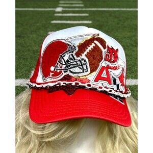 NEW Otto Trucker Hat Red White Layered Design College Football Season Bling Cap